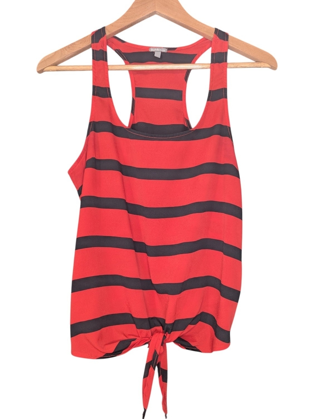 Charlotte Russe Red and Black Striped Tie-Front Racerback Tank